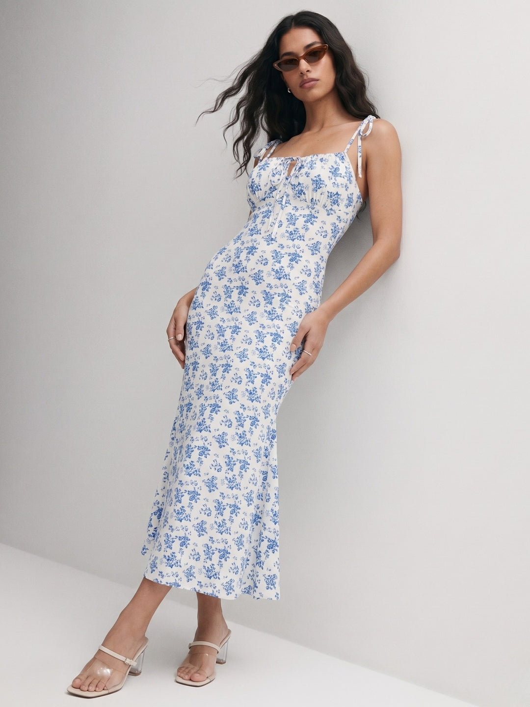 Blue Strappy Shoulder Tie-Up  Dress