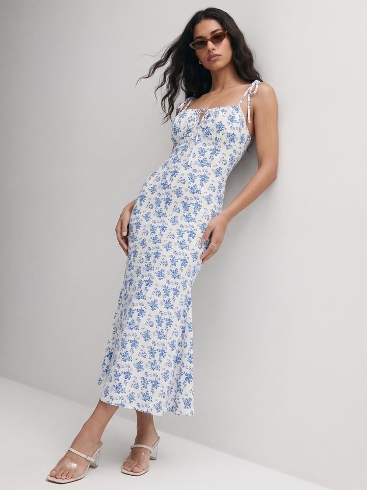 Blue Strappy Shoulder Tie-Up  Dress