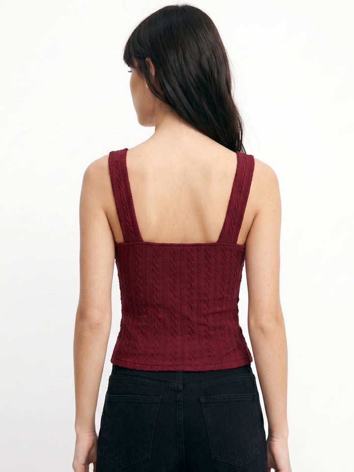 Burgundy Sweetheart Neckline Tank Top With Lace