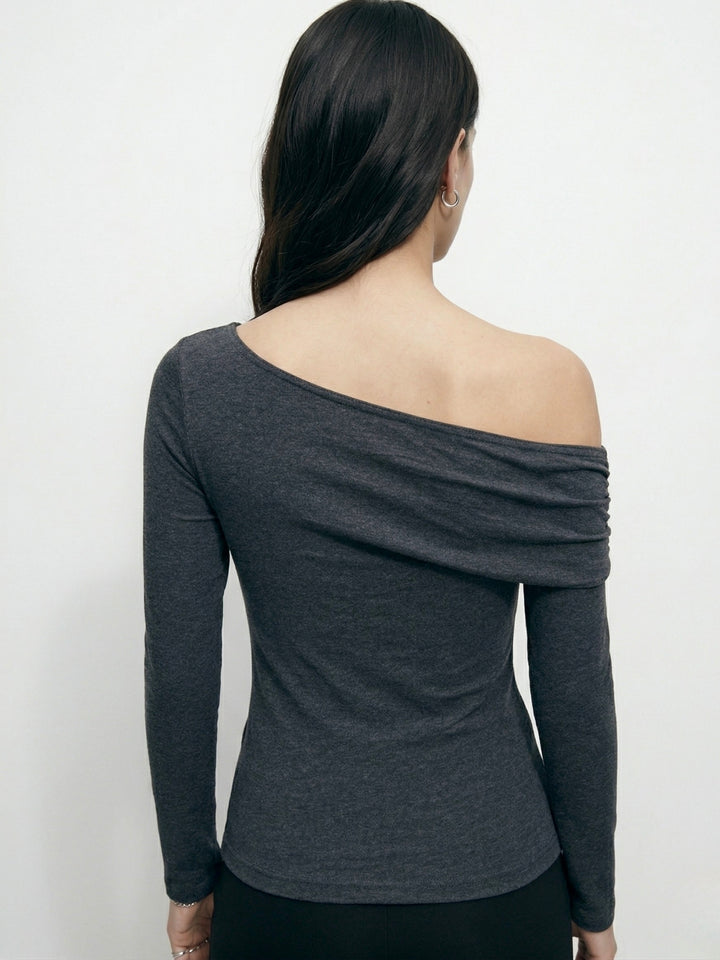 Charcoal Off-Shoulder Twisted Detail Top