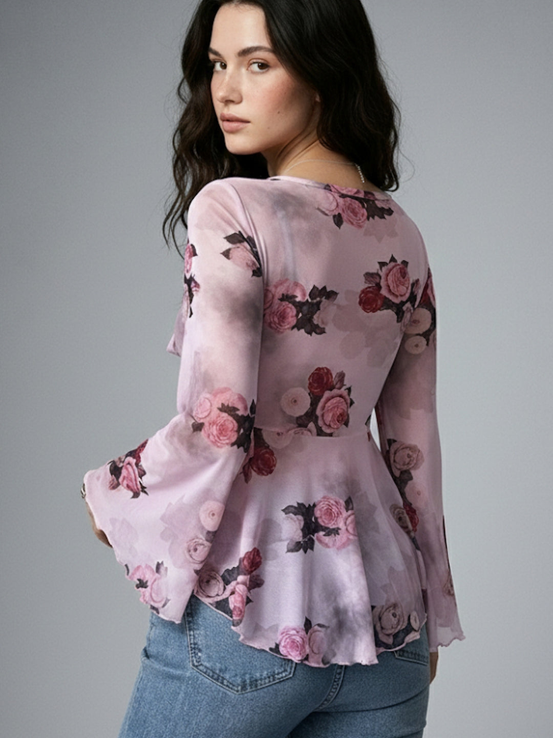 Pink Bell Sleeves Front Tie-up Top