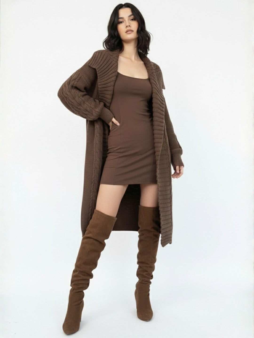 Brown Full Sleeve Stylized Collar Coat