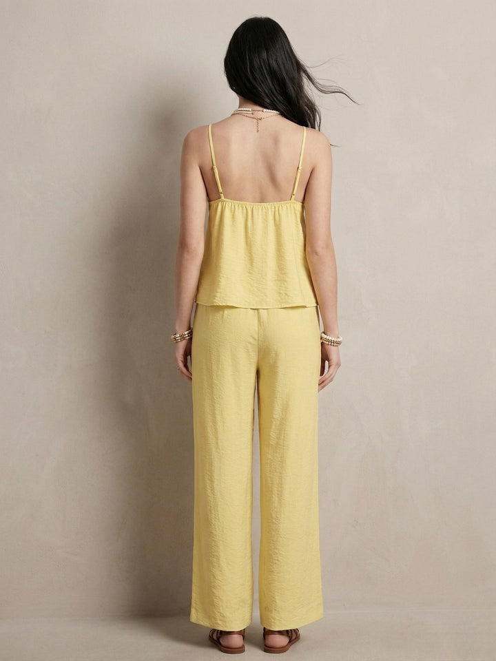 Yellow Spaghetti Strap Top And Pant Set