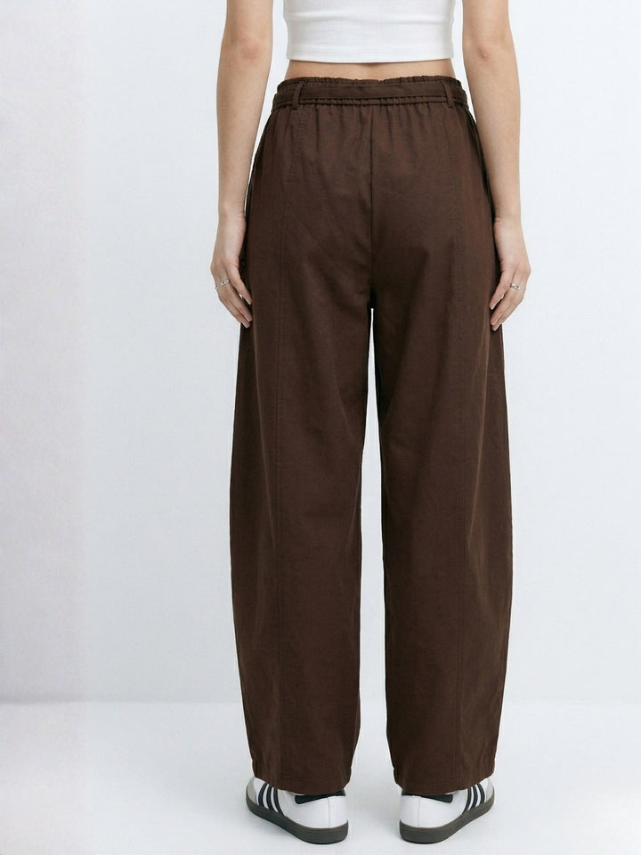 Brown High Waist Pleated Wide Leg Pant