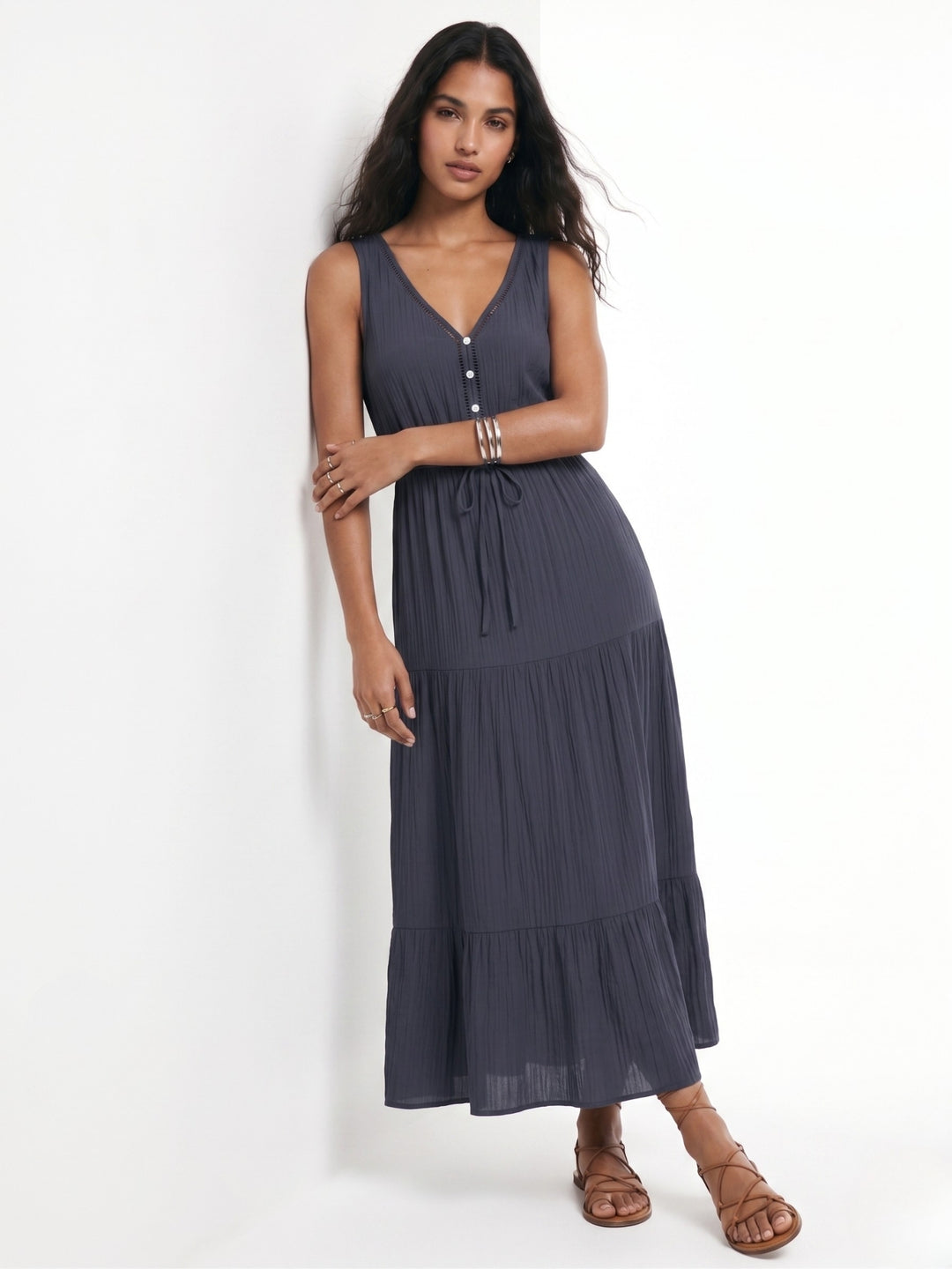 Navy Blue Sleeveless Tiered Dress