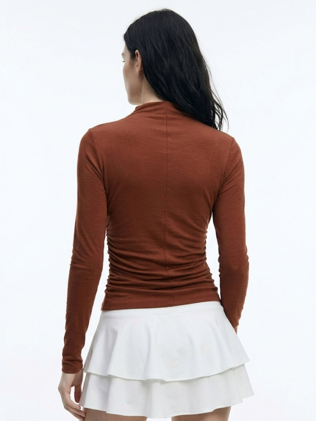 Brown Full Sleeve Mock Neck Top
