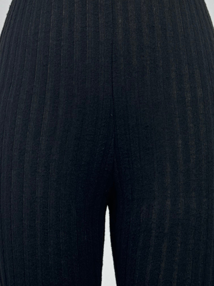 Black Textured Flared Trousers