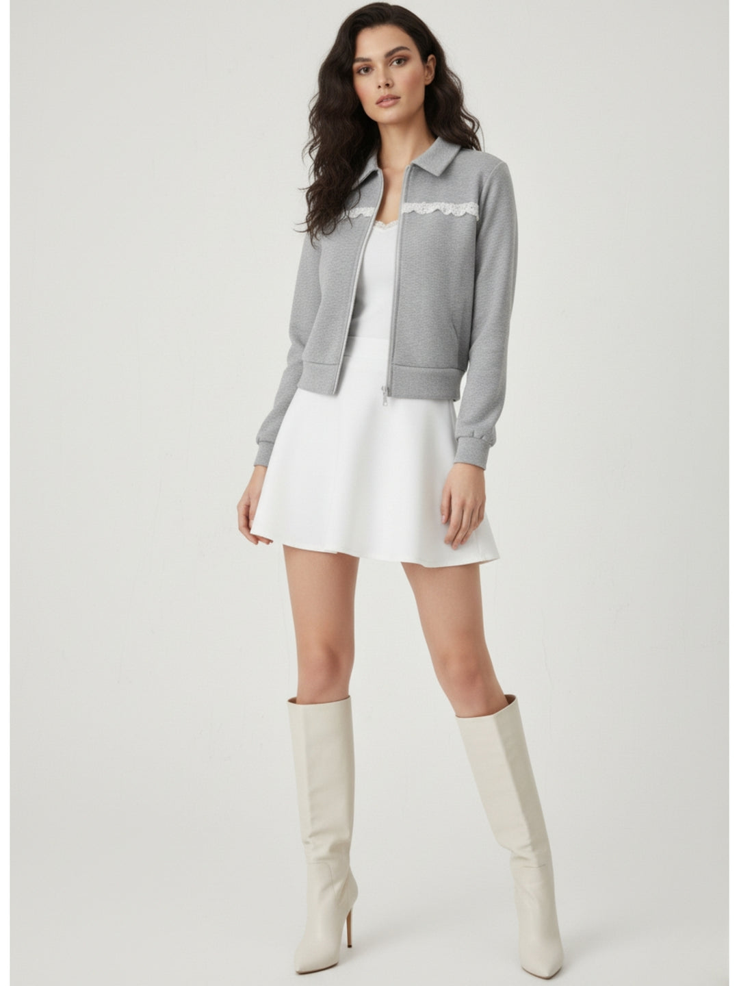 Grey Full sleeve front zip jacket