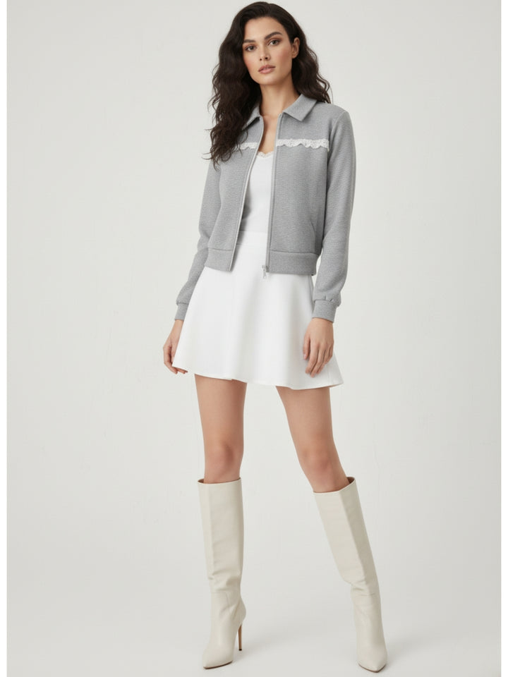 Grey Full sleeve front zip jacket