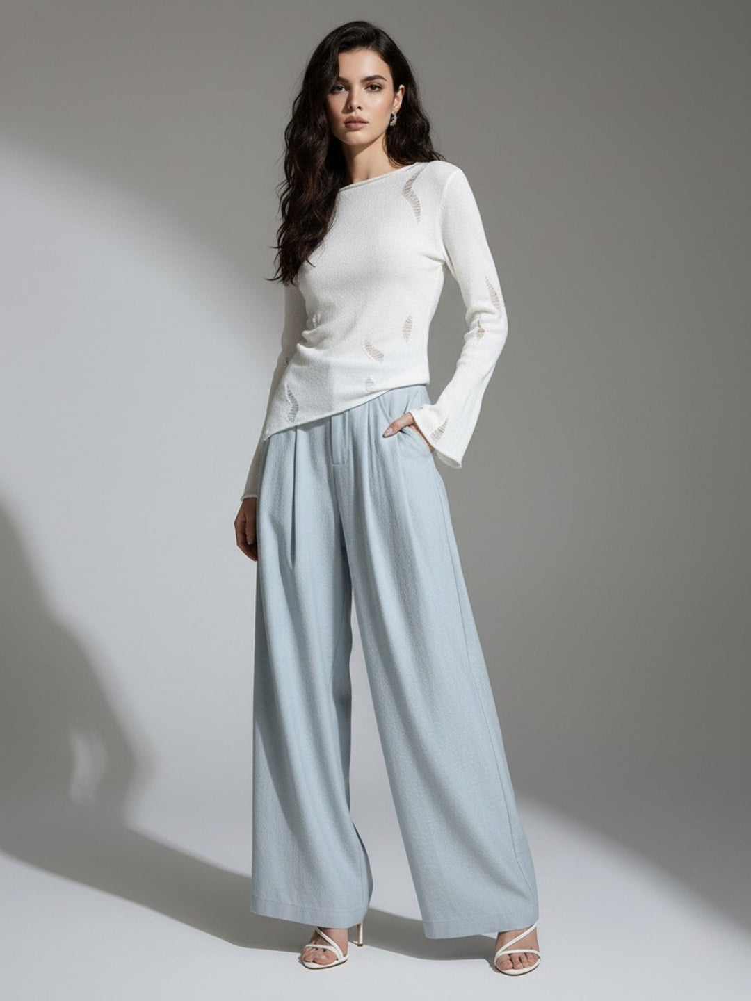 Blue Baggy Fit Pleated Pants
