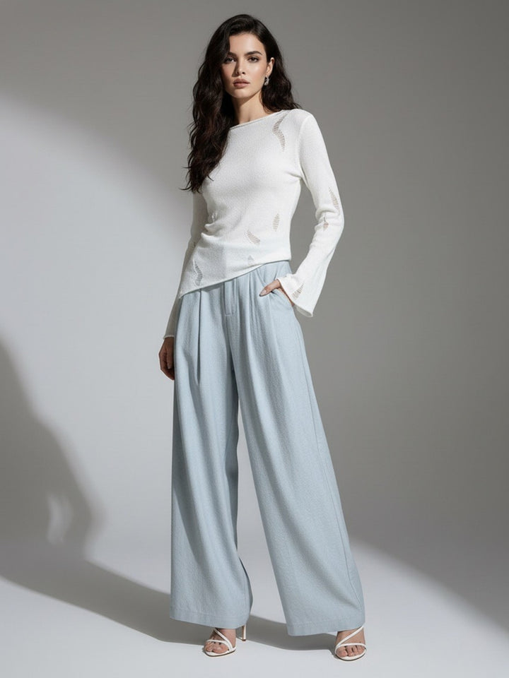 Blue Baggy Fit Pleated Pants