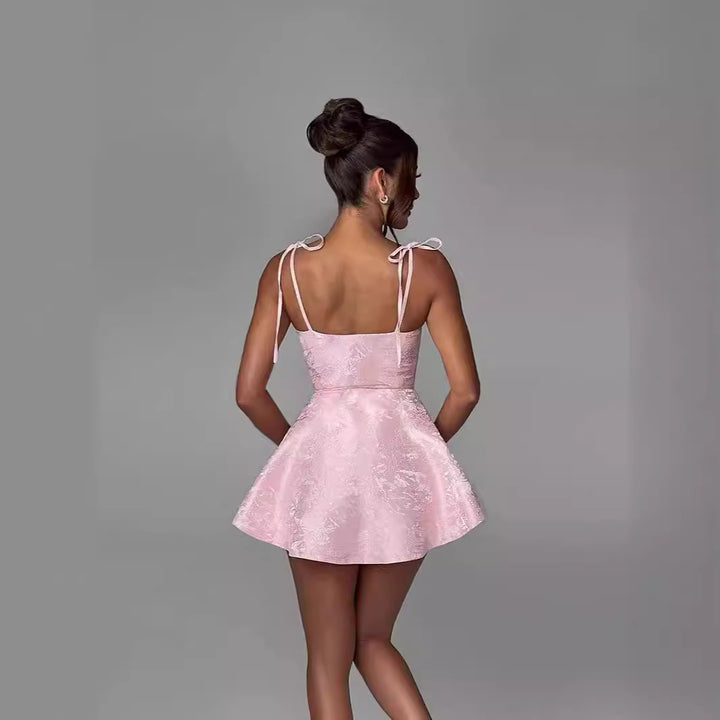 Pink Shoulder Tie-Up Dress