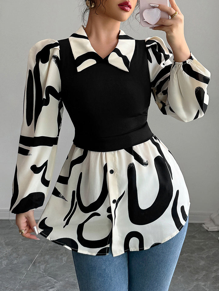 Black Printed Contrast Full Sleeved Top