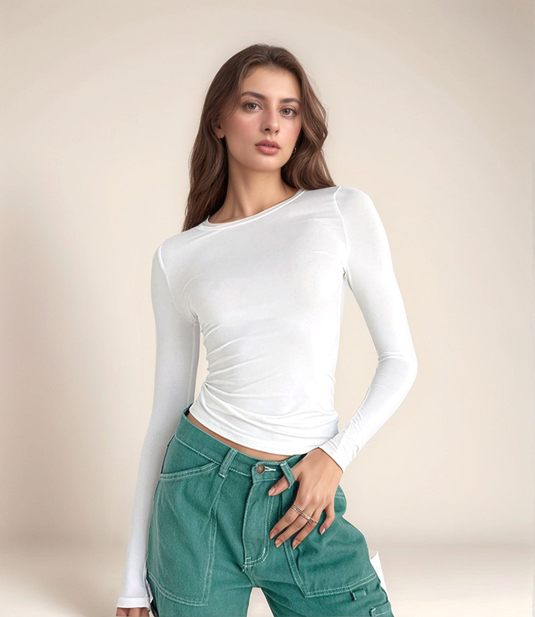 White Solid Fitted Top