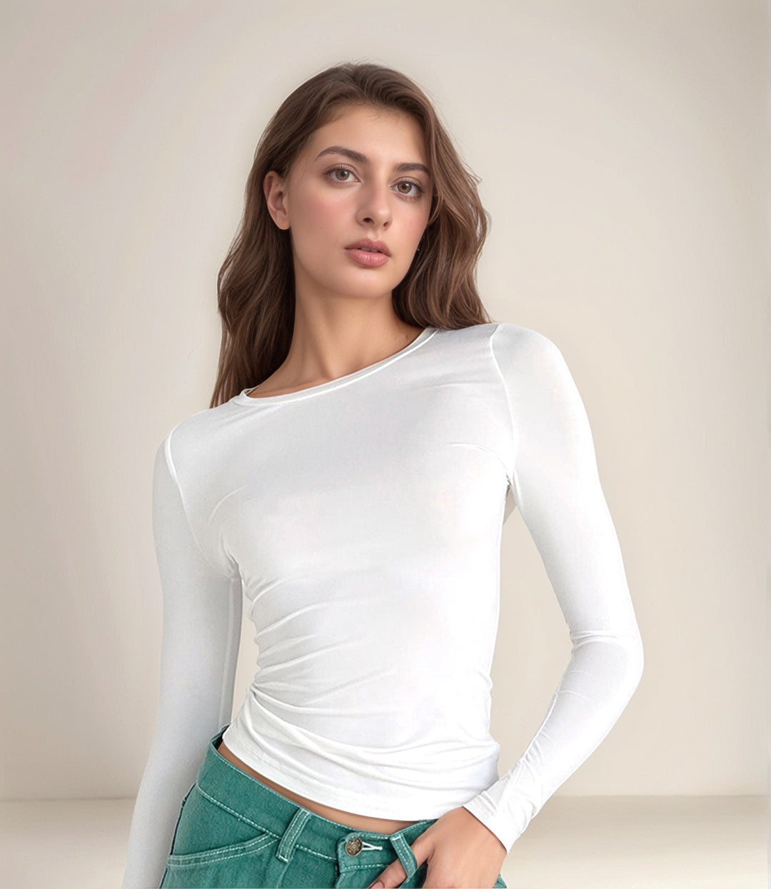 White Solid Fitted Top
