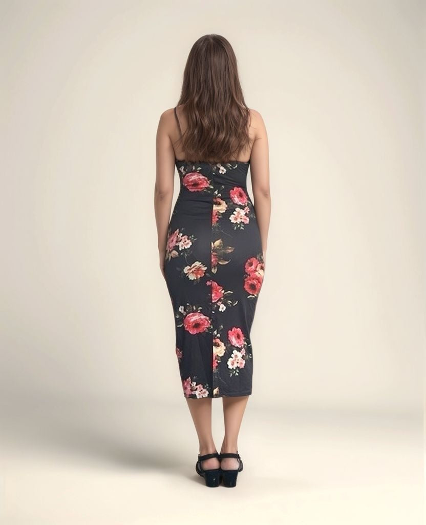 Black Floral Printed Bodycon Dress