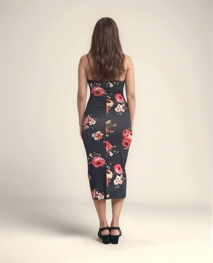 Black Floral Printed Bodycon Dress