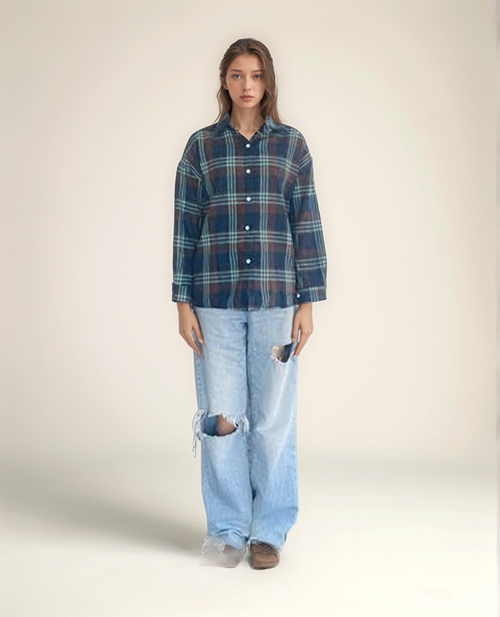 Blue Checkered Long Sleeve Shirt