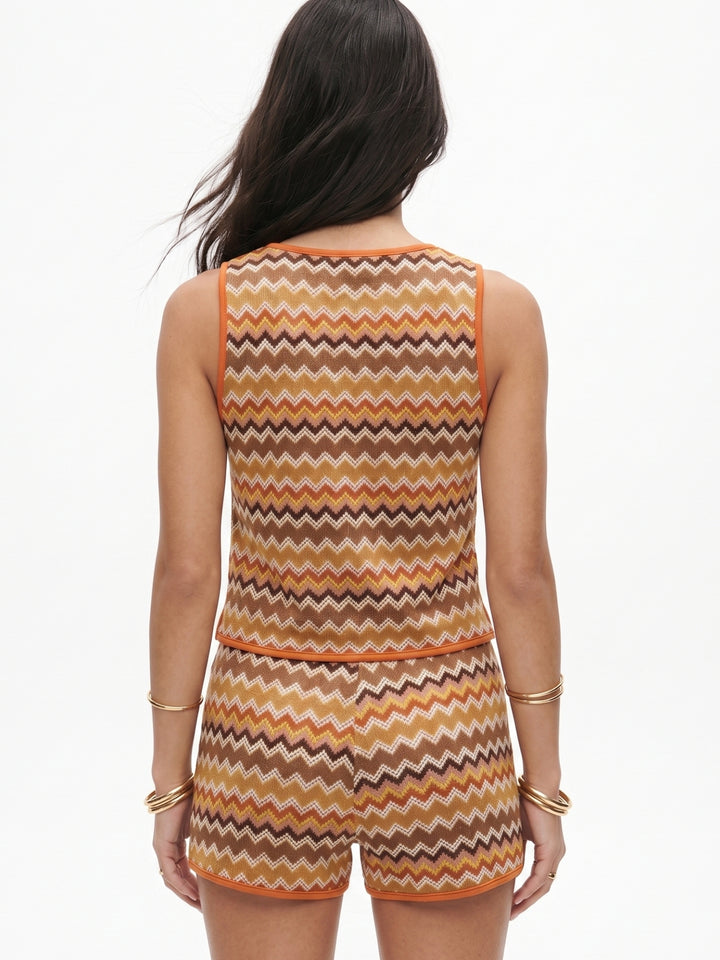 Orange Printed Top And Shorts Set
