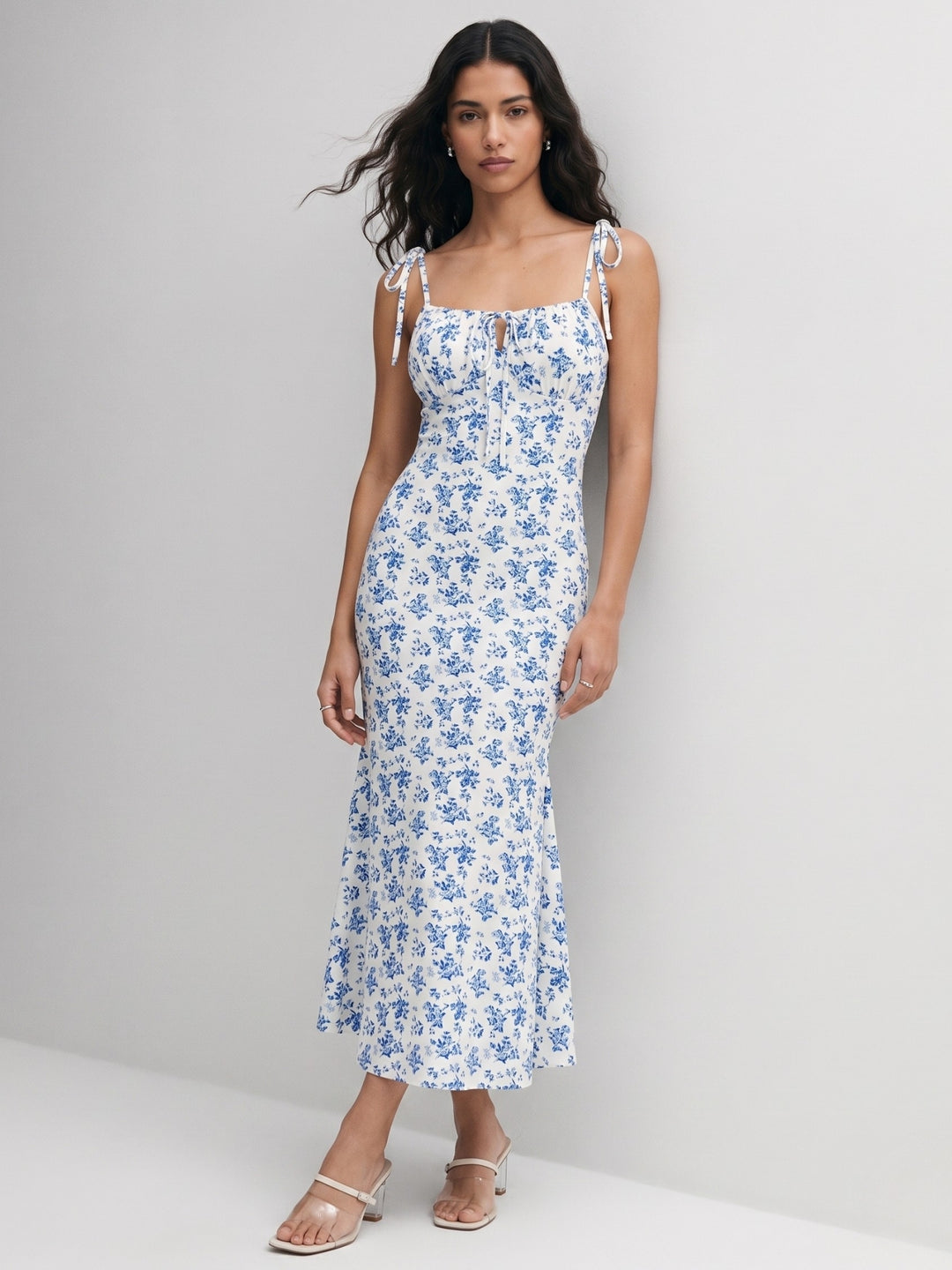 Blue Strappy Shoulder Tie-Up  Dress