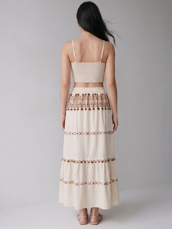 Cream Strappy Crop Top And Skirt Co-Ord Set