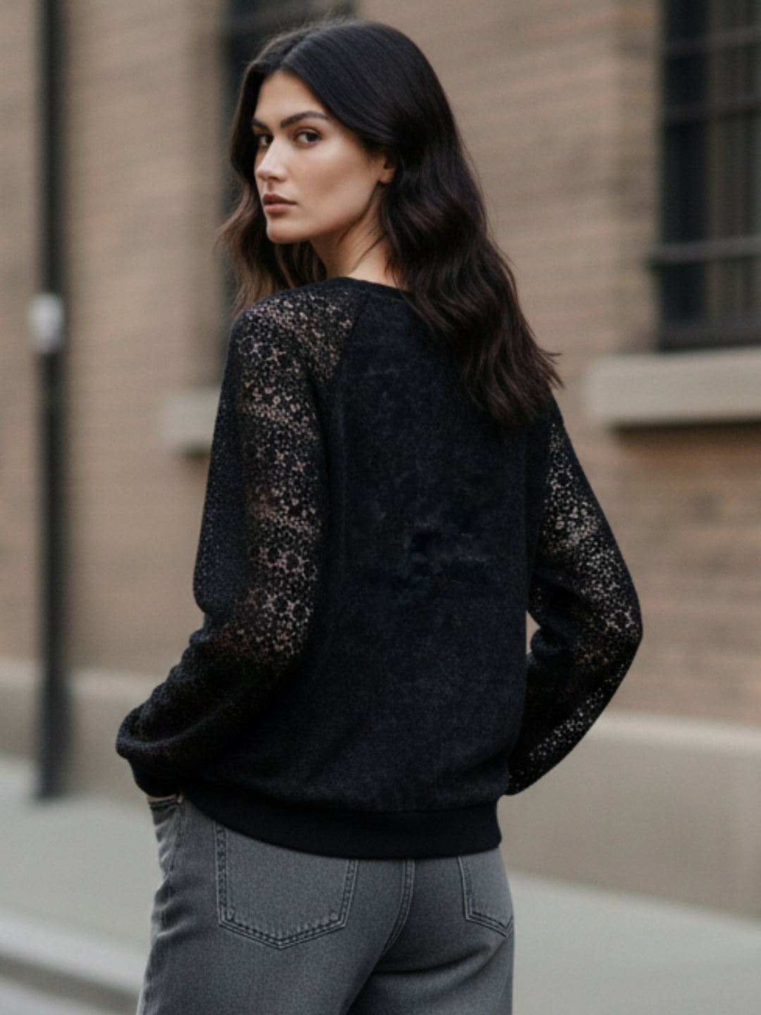 Black Full Sleeve Round Neck Top