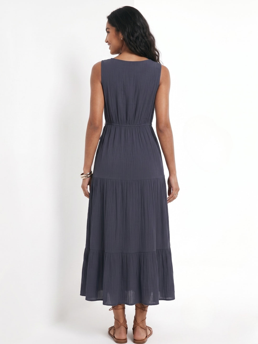 Navy Blue Sleeveless Tiered Dress