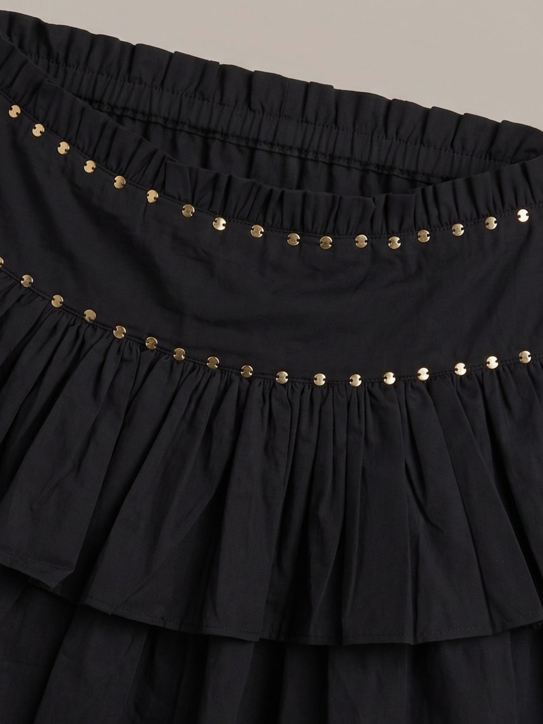 Black Embellished Ruffled Tiered Mini Skirt