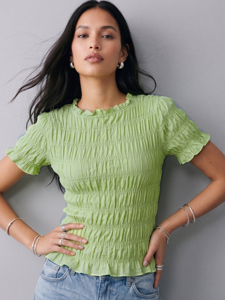 Green Smocked Fitted Top