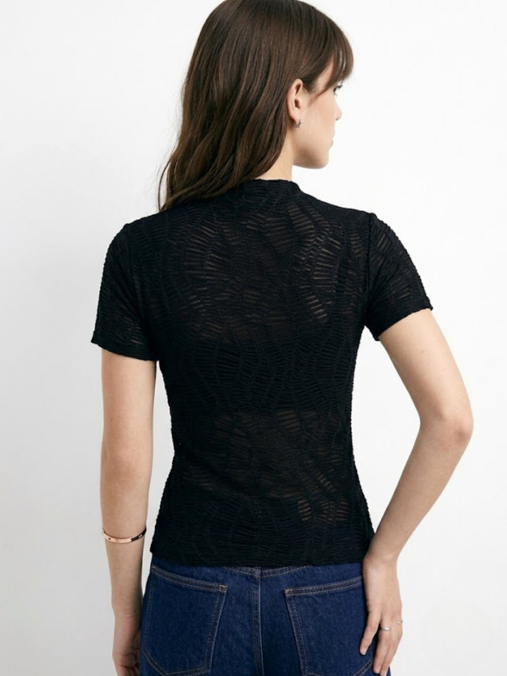 Black Textured High Neck Fitted Top