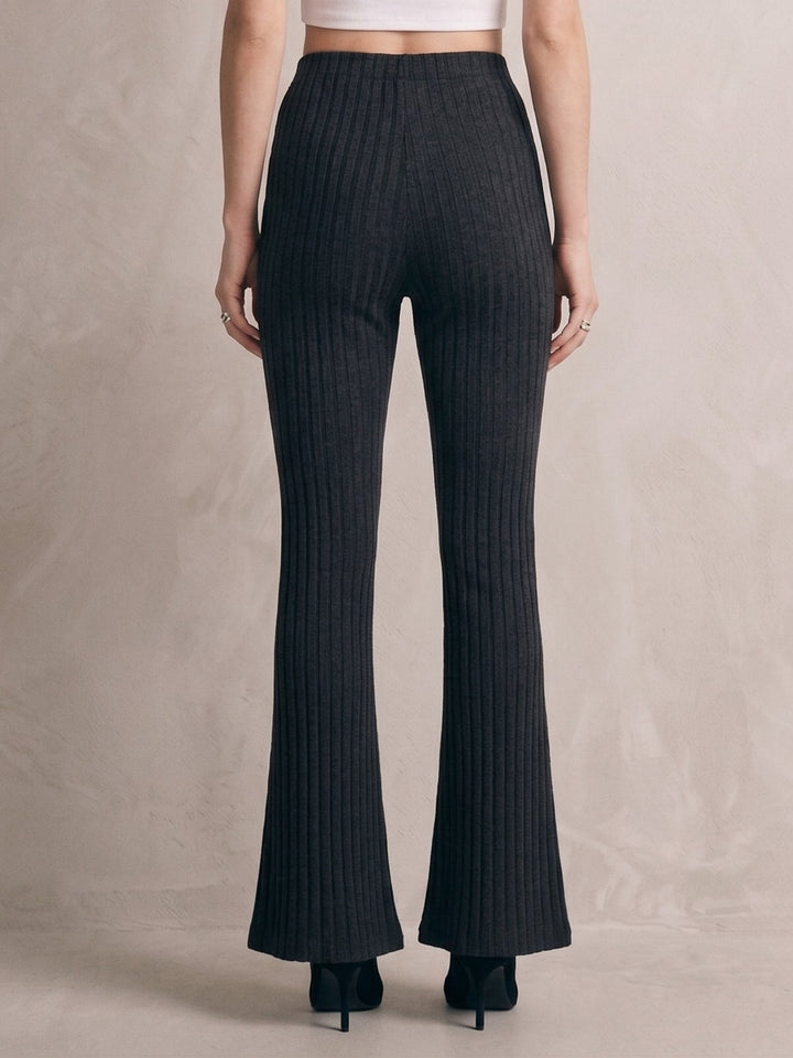 Black Textured Flared Trousers