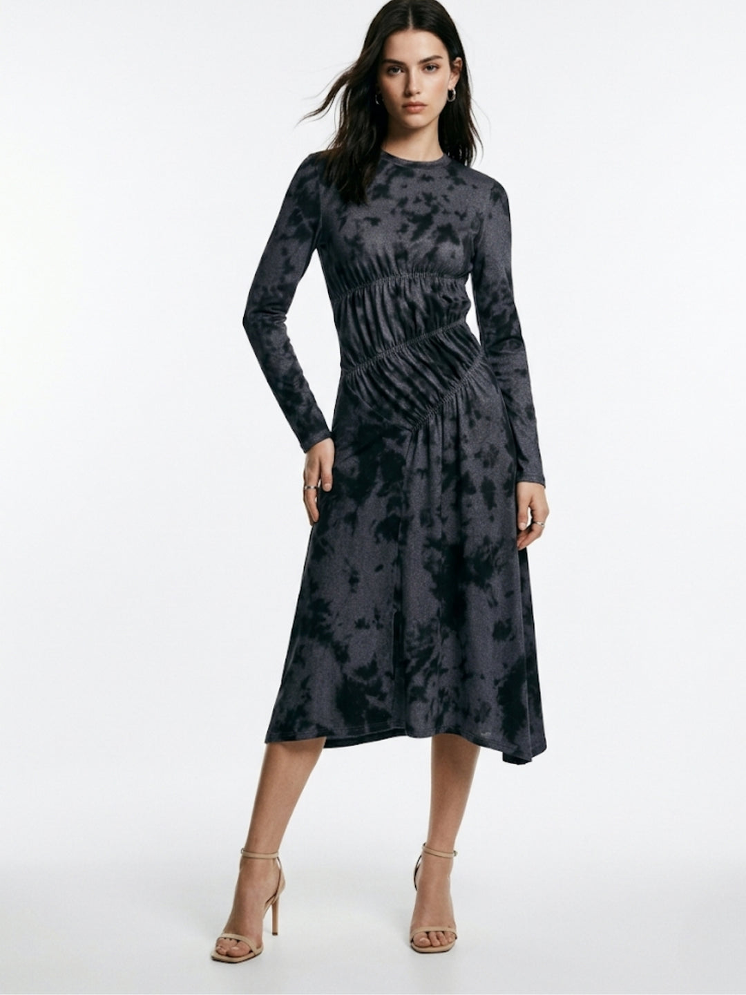 Grey Printed Full Sleeve Dress
