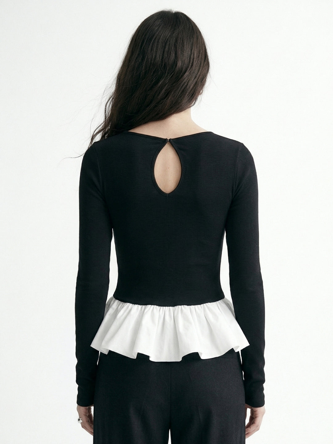 Black Full Sleeve Fitted Peplum Top
