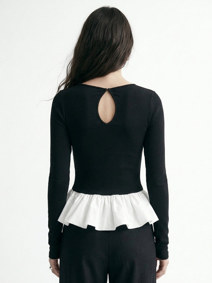 Black Full Sleeve Fitted Peplum Top