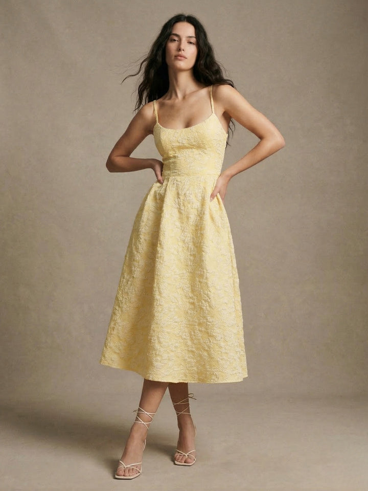 Yellow Spaghetti Strap Textured Dress