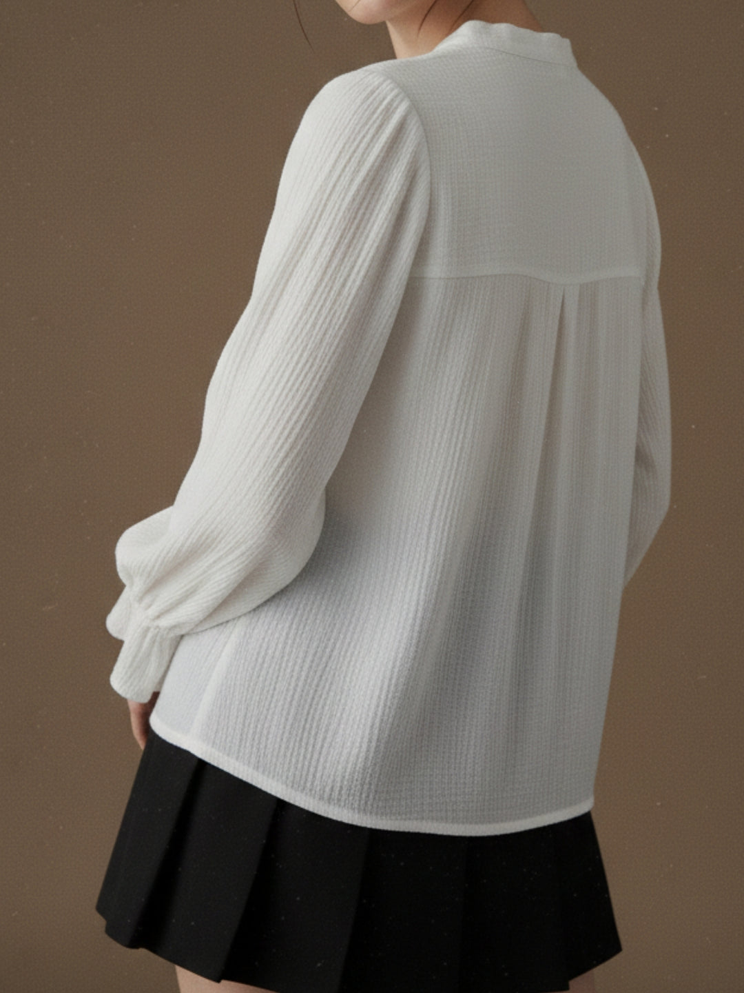 White Mandarin Collared Flowy Shirt