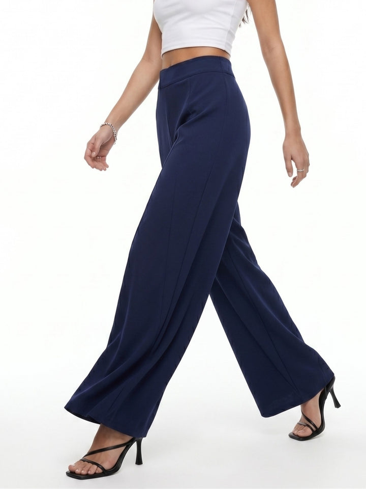 Navy Blue High Waist Pleated Flared Trouser