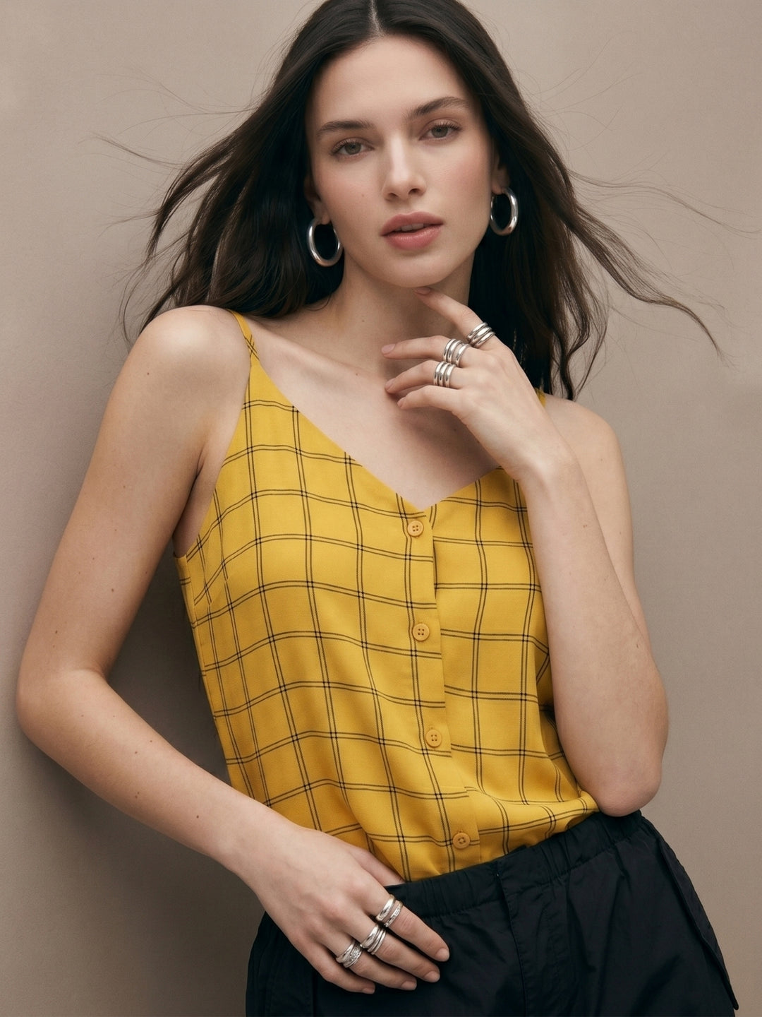 Yellow Checkered Cami Top