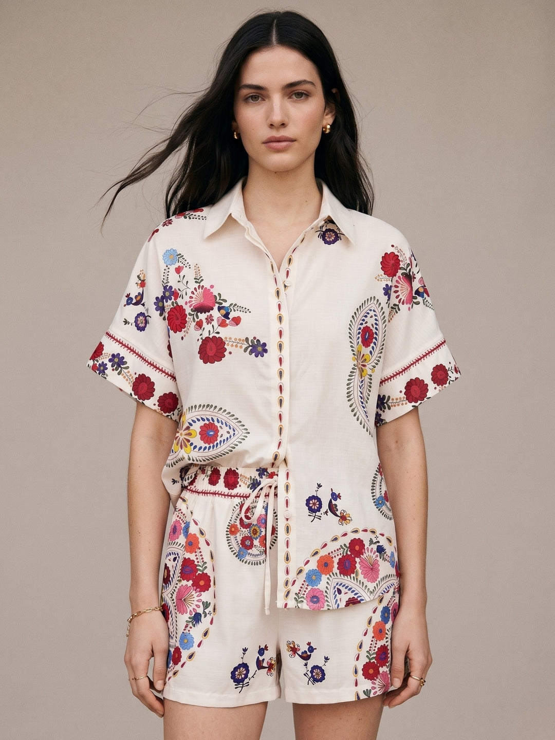 Multi Floral Printed Shirt And Shorts Set
