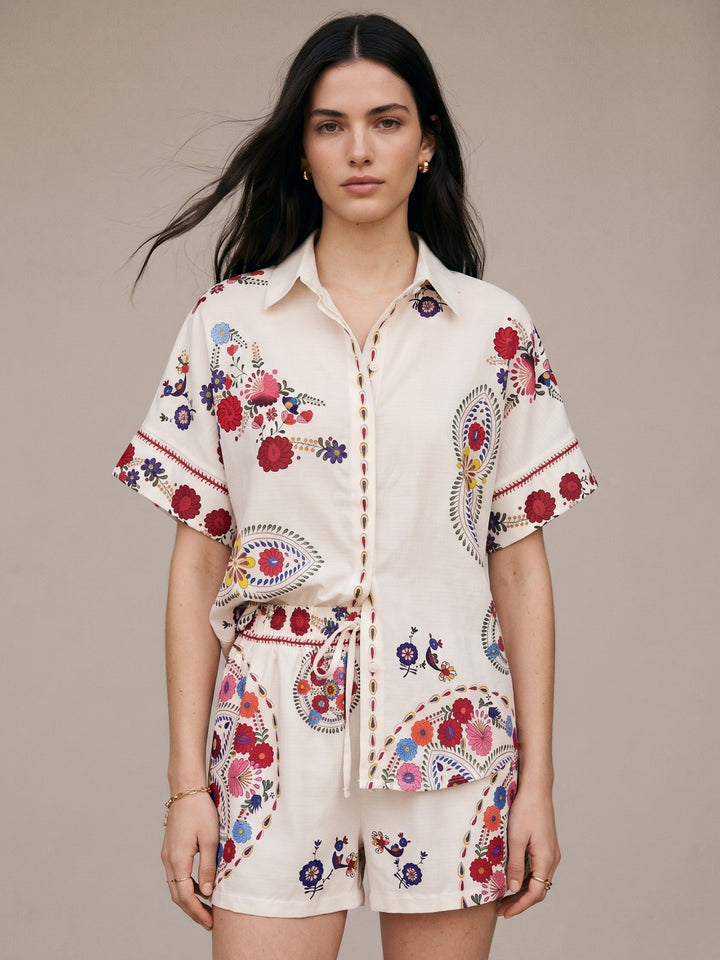 Multi Floral Printed Shirt And Shorts Set