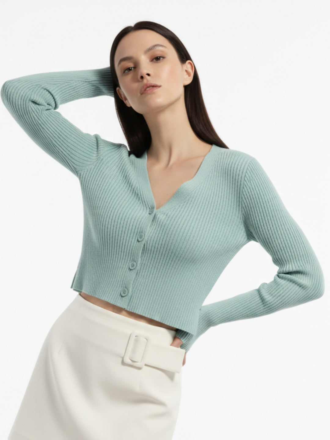 Sea Green Full Sleeve Buttoned Cardigan