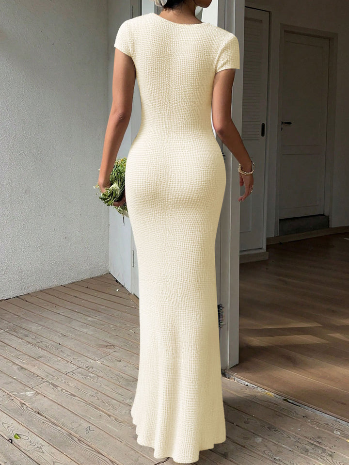 Cream Textured Knit Cut-Out Detail Dress