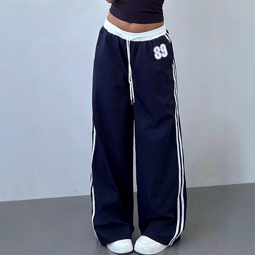 Blue Contrast Binding Sweatpants With Graphics