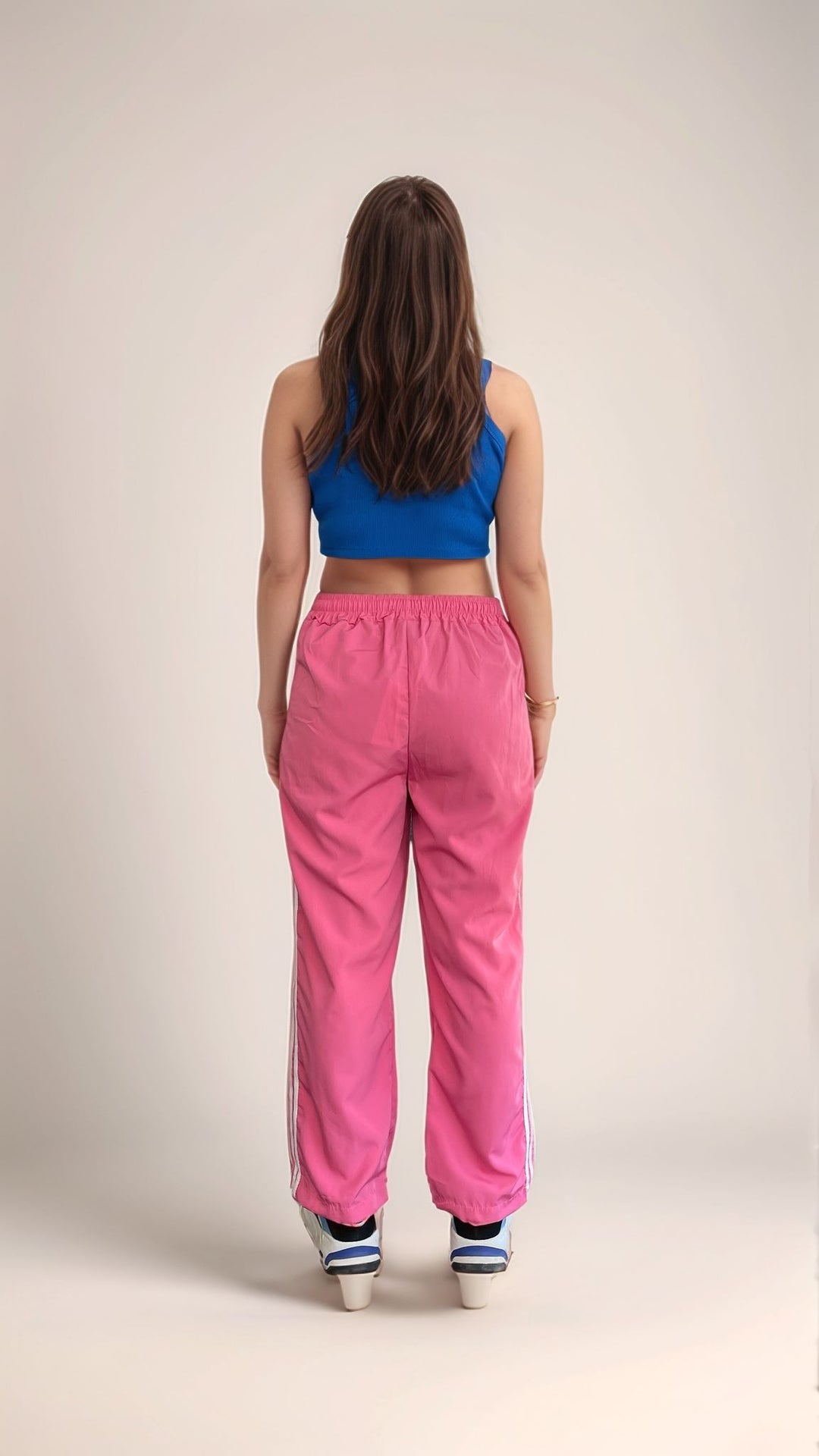 Pink Contrast Striped Wide Leg Joggers