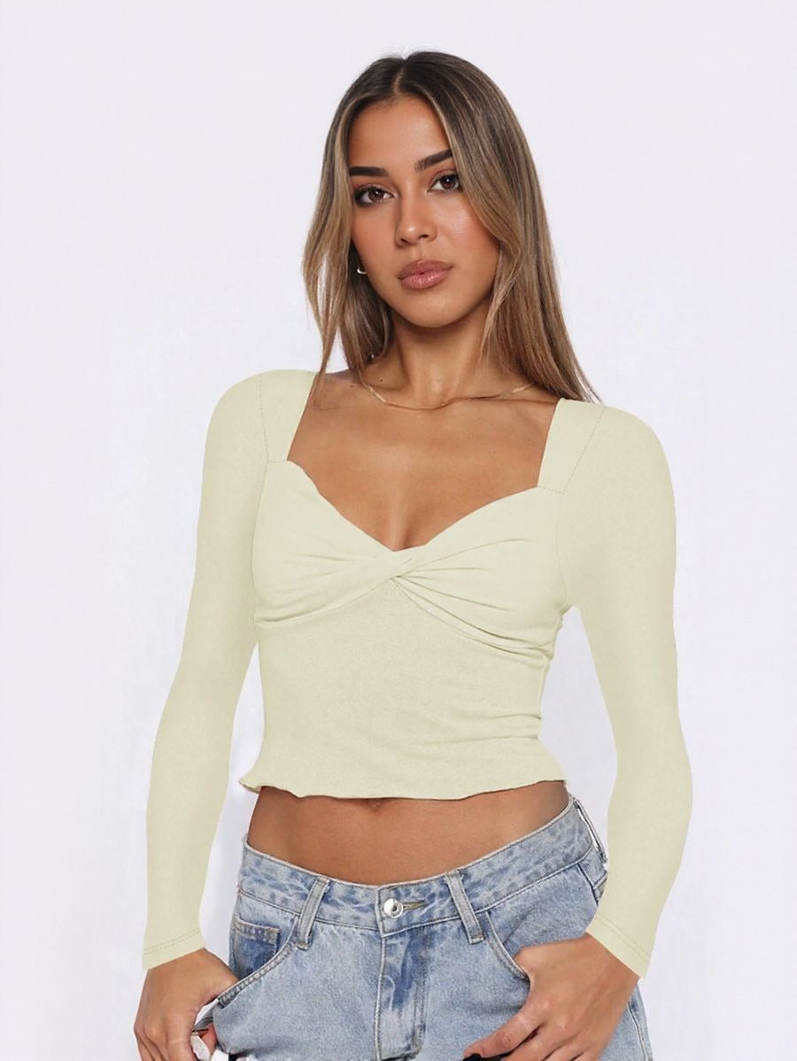 Yellow Fitted Knit Top With Twist Detail At Front