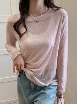 Pink Crew Neck Full Sleeve Fine Knit Top