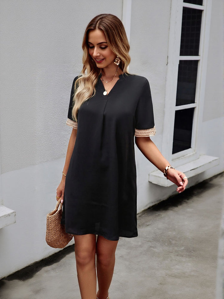Black V Neck A-Line Tunic Dress