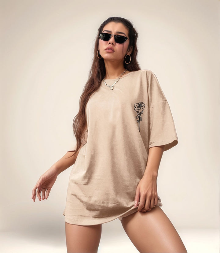 Khaki Oversized Small Graphic Print T-Shirt