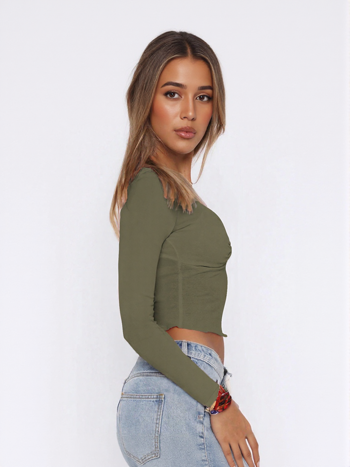 Olive Fitted Knit Top With Twist Detail At Front