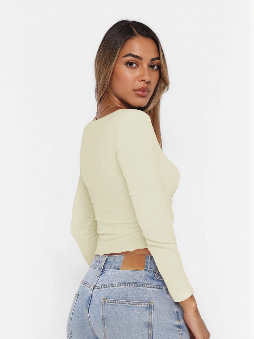 Yellow Fitted Knit Top With Twist Detail At Front